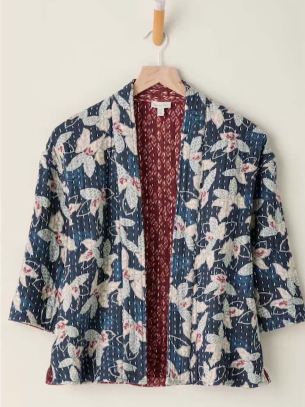 Garnet Hill Reversible Floral Quilted Jacket - Navy & Wine